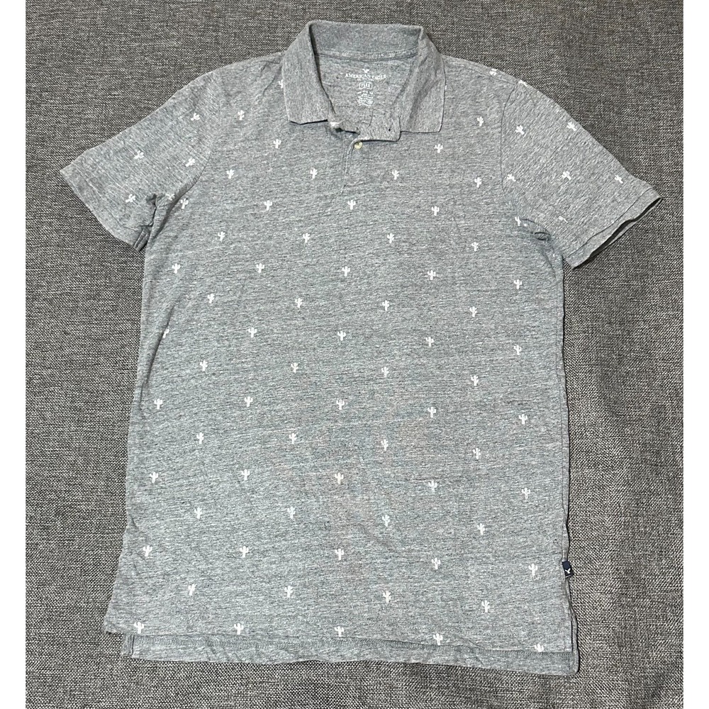 American Eagle Outfitters Men's MT All Over Small Cactus Pattern‎ Polo Shirt